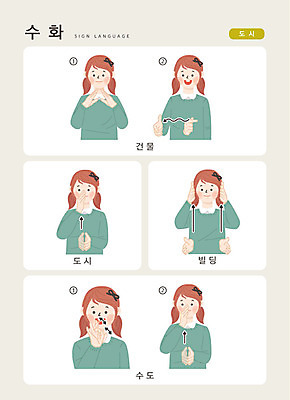 문자 여자 일러스트 손가락 커뮤니케이션 한명 사람 손짓 빌딩 상반신 성인 한글 건물 도시 수도 소통 지문자 청각장애인 국내일러스트 AI파일 1 건축물 손 컨셉 모션 장애인 수화 파일형식 벡터