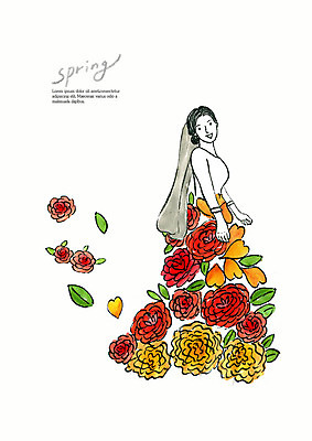 PSD 드레스 계절 여자 꽃잎 꽃 신부 결혼 일러스트 붓터치 수채화 면사포 한명 미소 사람 상반신 성인 빨간색 컬러풀 뷰티 봄 뒤돌아보기 번짐 국내일러스트 식물 1 옷 컬러 모션 표정 이벤트 결혼소품 파일형식 효과