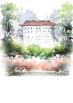 PSD 나무 호수 분홍색 일러스트 캘리그라피 붓터치 산 흑백 풍경 사람없음 건물 초록색 숲 휴양지 번짐 콘도 국내일러스트 식물 건축물 컬러 숙소 촬영기법 장소 파일형식 효과