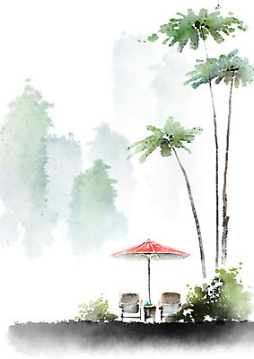 PSD 나무 분홍색 의자 일러스트 캘리그라피 붓터치 휴식 산 흑백 풍경 사람없음 초록색 파라솔 숲 휴양지 선베드 번짐 야외의자 국내일러스트 식물 컬러 가구 컨셉 촬영기법 장소 파일형식 효과