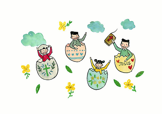 PSD 구름 여자 남자 꽃 종교 어린이 일러스트 하늘 붓터치 사람 여러명 상반신 성당 교회 성경 예수 즐거움 부활절계란 국내일러스트 자연요소 식물 감정 다수 종교용품 종교건축 부활절 건물 계란 신_종교 파일형식