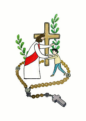 전신 PSD 남자 종교 어린이 십자가 일러스트 안기 붓터치 나뭇잎 부활절 사랑 미소 사람 성인 두명 성당 교회 천주교 예수 묵주 반가움 국내일러스트 기념일 감정 잎 종교용품 종교건축 모션 표정 건물 신_종교 파일형식