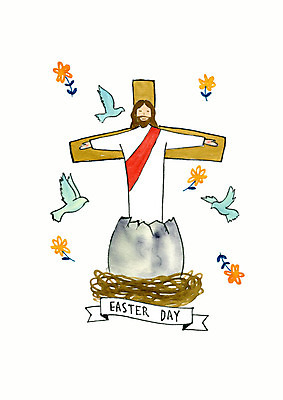 PSD 남자 꽃 종교 십자가 일러스트 붓터치 한명 사람 상반신 성인 성당 교회 천주교 예수 비둘기 부활절계란 부활 국내일러스트 식물 1 종교건축 조류 부활절 건물 계란 신_종교 파일형식