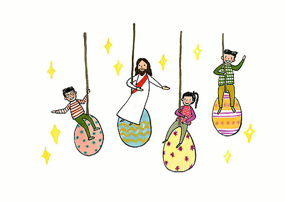 전신 PSD 여자 남자 기독교 종교 어린이 줄 일러스트 붓터치 매달리기 사랑 미소 사람 여러명 성인 교회 예수 즐거움 부활절계란 국내일러스트 감정 다수 종교건축 모션 부활절 표정 건물 계란 신_종교 파일형식