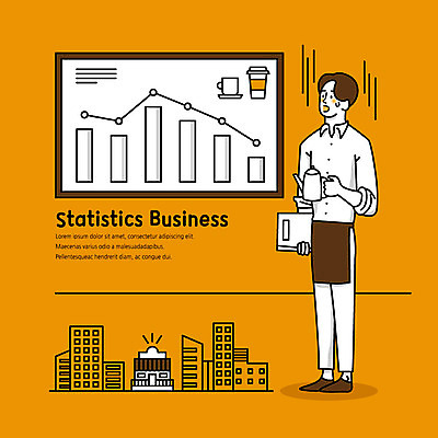 전신 남자 커피 일러스트 비즈니스 통계 주전자 그래프 한명 사람 빌딩 성인 건물 상점 주황색 앞치마 놀람 카페 플랫 사회이슈 문서 복고 창업 결재판 아르바이트 소호 곤란 최저임금 비정규직 국내일러스트 AI파일 1 건축물 감정 음료 컬러 컨셉 주방용품 표정 경제 자영업 결재 파일형식 벡터