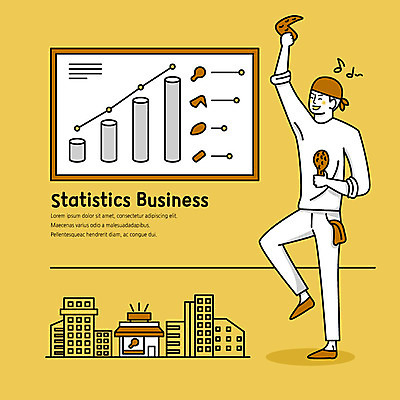 전신 남자 일러스트 비즈니스 통계 그래프 한명 웃음 사람 빌딩 성인 건물 노란색 춤 플랫 사장 사회이슈 즐거움 복고 창업 닭다리 소호 치킨집 국내일러스트 AI파일 1 건축물 감정 컬러 컨셉 문화예술 표정 상점 자영업 파일형식 벡터