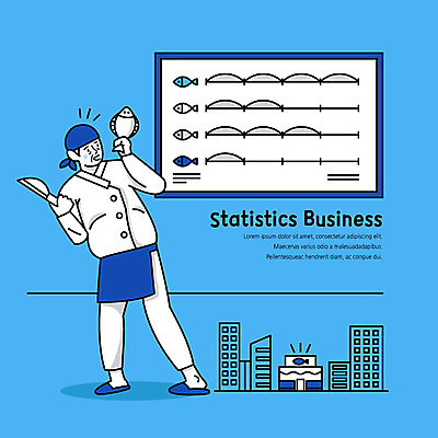 전신 남자 일러스트 비즈니스 통계 그래프 어류 한명 사람 빌딩 성인 건물 파란색 상점 요리사 앞치마 플랫 사장 조리복 사회이슈 복고 창업 식칼 소호 횟집 국내일러스트 AI파일 직업 1 건축물 컬러 컨셉 유니폼 주방용품 식당 수중동물 자영업 파일형식 벡터