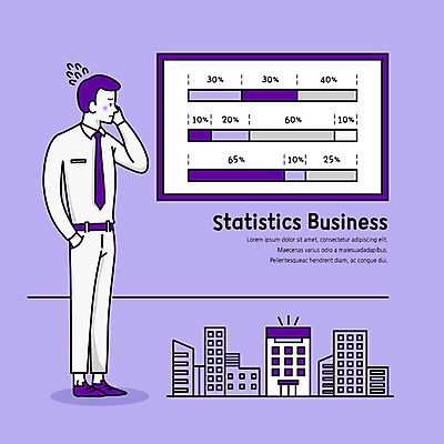 전신 남자 일러스트 회사 비즈니스 통계 넥타이 그래프 한명 사람 빌딩 성인 건물 보라색 직장인 플랫 사회이슈 복고 창업 소호 곤란 국내일러스트 AI파일 직업 1 건축물 잡화 컬러 컨셉 자영업 파일형식 벡터