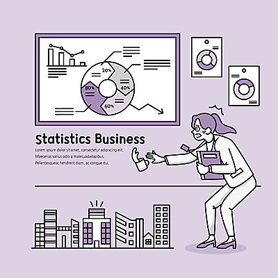 전신 여자 일러스트 회사 비즈니스 통계 그래프 한명 사람 빌딩 성인 건물 보라색 놀람 머그컵 직장인 플랫 사회이슈 복고 창업 결재판 소호 국내일러스트 AI파일 직업 1 건축물 감정 컬러 컨셉 표정 컵 자영업 결재 파일형식 벡터