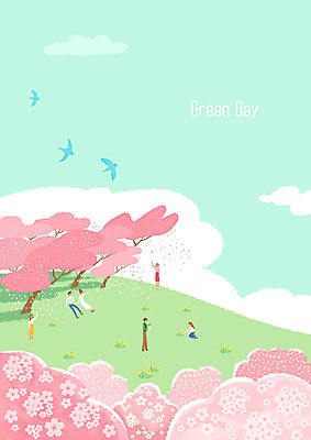 전신 PSD 여자 남자 꽃 어린이 분홍색 데이트 일러스트 가족 자연 조류 세마리 사람 앉기 풍경 초원 여러명 성인 야외 연두색 환경 봄 벚나무 식목일 언덕 에코 힐링 그린데이 꽃비 파랑새 그린슈머 국내일러스트 나무 식물 동물 계절 기념일 컬러 다수 관계 모션 데이이벤트 3 초록색 벚꽃 생태계 파일형식