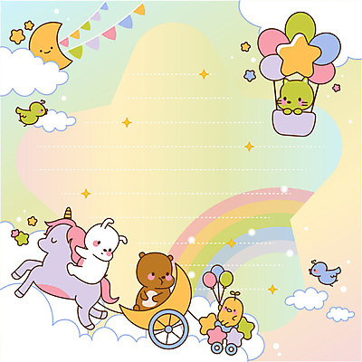 구름 별 동물캐릭터 무지개 여러마리 일러스트 곰 조류 프레임 병아리 사람없음 컬러풀 귀여움 고양이 달 열기구 토끼 메모지 마차 풍선 가랜드 유니콘 프레임일러스트 국내일러스트 일러캐릭터 AI파일 자연요소 동물 캐릭터 교통수단 컬러 다수 컨셉 포유류 항공교통 반려동물 사무용품 파티용품 파일형식 벡터