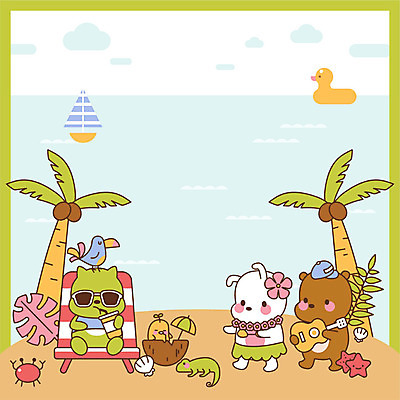 바다 동물캐릭터 여러마리 일러스트 곰 조류 프레임 병아리 사람없음 연두색 여름 여름휴가 바캉스 귀여움 고양이 토끼 메모지 선베드 도마뱀 코코넛 열대나무 프레임일러스트 국내일러스트 일러캐릭터 AI파일 나무 동물 캐릭터 계절 다수 컨셉 의자 과일 포유류 파충류 휴가 초록색 반려동물 사무용품 파일형식 벡터 여름_계절