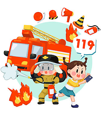 전신 PSD 여자 남자 초등학생 어린이 일러스트 불 사람 두명 빨간색 스마트폰 유치원생 긴급 자신감 소방관 예방 화재 안전사고 소방차 안전교육 소화기 119 비상등 사고예방 안전삼각대 화재진압 국내일러스트 자연요소 학생 교육 감정 컬러 자동차 안전 핸드폰 스마트기기 안전장비 구조원 소방 사건 전화번호 진압 파일형식