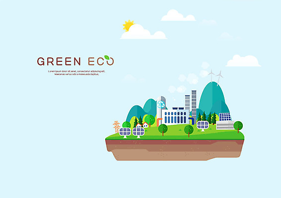 PSD 나무 구름 하늘색 일러스트 공장 산 잔디 사람없음 야외 태양 발전소 그린에너지 풍력에너지 환경보전 에코 태양에너지 집열판 지열에너지 국내일러스트 자연요소 식물 공업 파란색 환경 에너지 사회이슈 파일형식