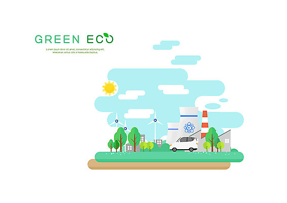 PSD 나무 하늘색 일러스트 공장 굴뚝 사람없음 야외 초록색 태양 그린에너지 풍력에너지 에코 전기자동차 국내일러스트 자연요소 식물 컬러 공업 자동차 파란색 환경 에너지 파일형식