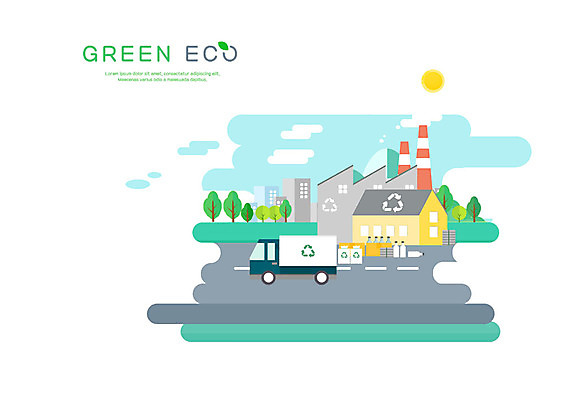 PSD 나무 도로 일러스트 공장 굴뚝 사람없음 야외 건물 재활용 회색 트럭 그린에너지 쓰레기 에코 재활용품 국내일러스트 식물 건축물 길 컬러 공업 교통시설 자동차 환경 에너지 친환경 파일형식
