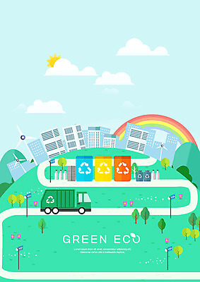PSD 나무 구름 무지개 일러스트 빌딩 사람없음 건물 초록색 태양 자연보호 그린캠페인 재활용 트럭 쓰레기통 그린에너지 풍력에너지 쓰레기 환경보전 에코 국내일러스트 자연요소 식물 건축물 캠페인 컬러 자동차 자연 환경 에너지 보호 사회이슈 친환경 파일형식