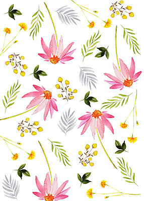 PSD 식물 꽃 잎 패턴 일러스트 붓터치 수채화 따뜻함 사람없음 컬러풀 화려 감성 플라워패턴 국내일러스트 컬러 컨셉 무늬 파일형식