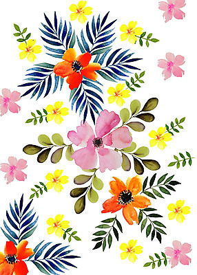 PSD 식물 꽃 잎 패턴 일러스트 붓터치 수채화 따뜻함 사람없음 컬러풀 화려 감성 플라워패턴 국내일러스트 컬러 컨셉 무늬 파일형식