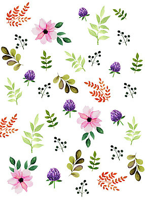 PSD 식물 꽃 잎 패턴 일러스트 붓터치 수채화 따뜻함 사람없음 컬러풀 화려 감성 플라워패턴 국내일러스트 컬러 컨셉 무늬 파일형식