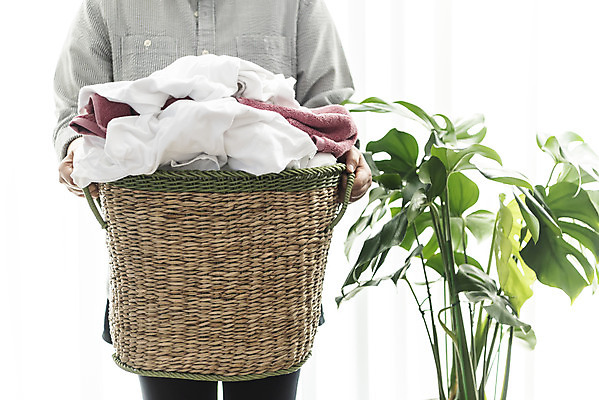 포토 JPG 식물 여자 40대 중년 가사 실내 들기 상반신 앞모습 깨끗함 청결 한국인 빨래 주부 빨래바구니 빨랫감 세탁용품 국내포토 뷰포인트 생활용품 컨셉 모션 사람 동양인 성인 내부 바구니 위생 파일형식