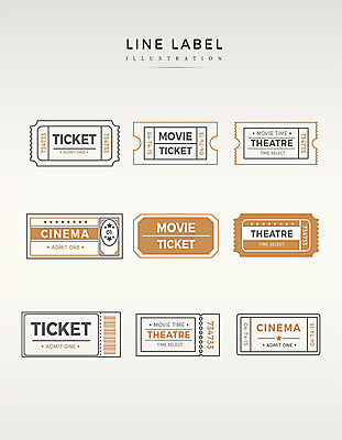 도형 영어 라인일러스트 일러스트 프레임 사람없음 세트 갈색 라벨 티켓 바코드 영화티켓 국내일러스트 AI파일 문자 컬러 영화 파일형식 벡터