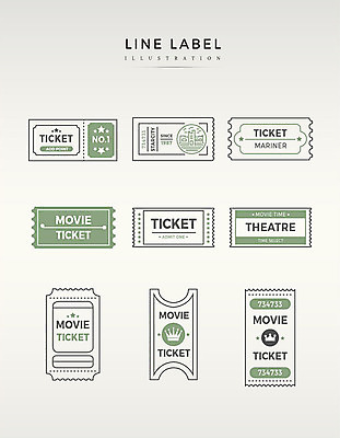 도형 영어 라인일러스트 일러스트 프레임 사람없음 초록색 세트 라벨 티켓 영화티켓 국내일러스트 AI파일 문자 컬러 영화 파일형식 벡터