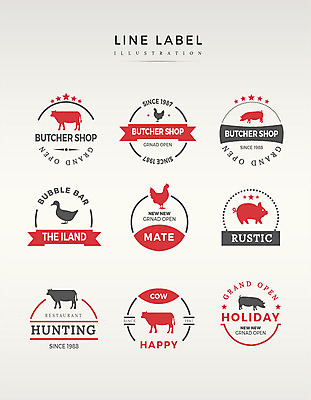 도형 영어 리본 라인일러스트 일러스트 오리 프레임 사람없음 빨간색 세트 라벨 닭 돼지 소 동물모양 축산물 국내일러스트 AI파일 모양 동물 문자 컬러 포유류 조류 축산업 파일형식 벡터