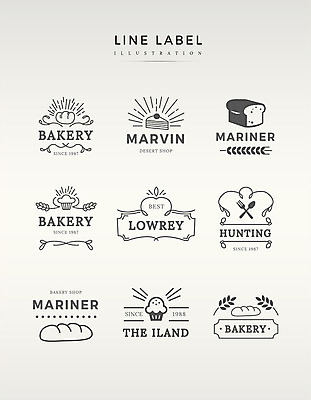 도형 영어 라인일러스트 일러스트 프레임 사람없음 세트 라벨 케이크 검은색 바게트 조각케이크 식빵 국내일러스트 AI파일 문자 빵 컬러 디저트 파일형식 벡터