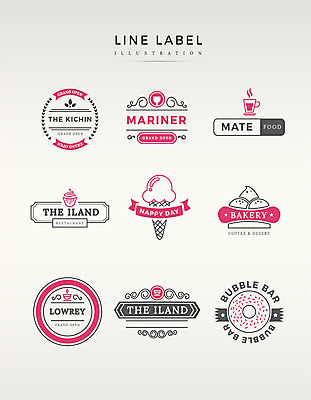 도형 영어 커피 빵 분홍색 라인일러스트 일러스트 아이스크림 디저트 프레임 사람없음 세트 라벨 도넛 컵케이크 국내일러스트 AI파일 문자 음료 음식 컬러 케이크 파일형식 벡터