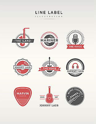 도형 영어 음악 라인일러스트 일러스트 프레임 사람없음 빨간색 세트 라벨 헤드셋 기타 레코드 색소폰 마이크 국내일러스트 AI파일 문자 컬러 음향기기 현악기 문화예술 헤드폰 음반 목관악기 파일형식 벡터