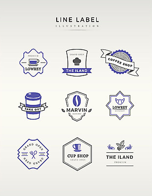 도형 영어 리본 커피 라인일러스트 일러스트 프레임 사람없음 파란색 세트 라벨 카페 원두 테이크아웃 홍차 국내일러스트 AI파일 문자 음료 컬러 차_음료 상점 파일형식 벡터