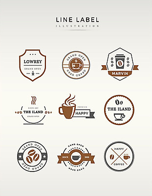 도형 영어 커피 라인일러스트 일러스트 프레임 사람없음 세트 갈색 라벨 카페 원두 국내일러스트 AI파일 문자 음료 컬러 상점 파일형식 벡터