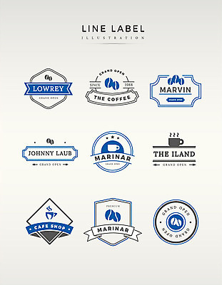 도형 영어 커피 라인일러스트 일러스트 프레임 사람없음 파란색 세트 라벨 카페 원두 국내일러스트 AI파일 문자 음료 컬러 상점 파일형식 벡터