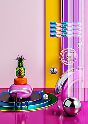 PSD 편집이미지 백그라운드 재질 사람없음 컬러풀 반사 3D소스 3D 금속 원형 디지털합성 파인애플 물결무늬 이미지편집 편집3D 도형 물결 컬러 무늬 과일 열대과일 파일형식