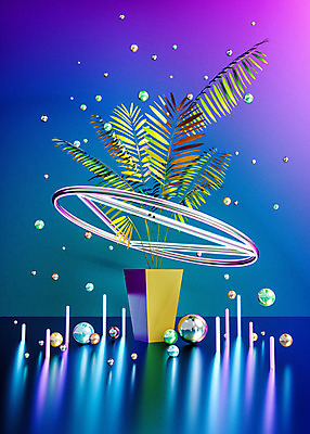 PSD 편집이미지 화분 백그라운드 재질 나뭇잎 사람없음 컬러풀 반사 3D소스 3D 금속 원형 디지털합성 네온 이미지편집 편집3D 도형 컬러 잎 파일형식