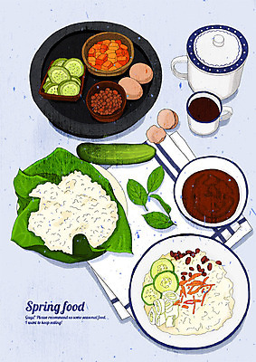 PSD 커피 음식 잎 일러스트 오이 요리 사람없음 물 파란색 하이앵글 계란 봄 식탁보 양념 맛 상큼 싱그러움 쌈밥 오이피클 국내일러스트 자연요소 식물 계절 음료 뷰포인트 컬러 컨셉 채소 알 피클 파일형식