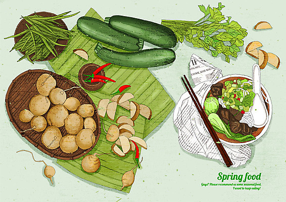 PSD 음식 일러스트 젓가락 고추 호박 감자 요리 사람없음 초록색 하이앵글 바구니 숟가락 봄 식탁보 신문 맛 완두콩 상큼 미나리 싱그러움 국내일러스트 계절 뷰포인트 컬러 컨셉 채소 콩 수저 간행물 뉴스 파일형식