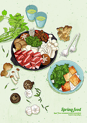 PSD 음식 잎 일러스트 마늘 요리 사람없음 초록색 하이앵글 버섯 봄 프라이팬 맛 물컵 두부 상큼 시금치 미나리 마파두부밥 버섯전골 쇠고기버섯전골 싱그러움 국내일러스트 식물 계절 뷰포인트 컬러 컨셉 채소 밥 주방용품 컵 전골 파일형식