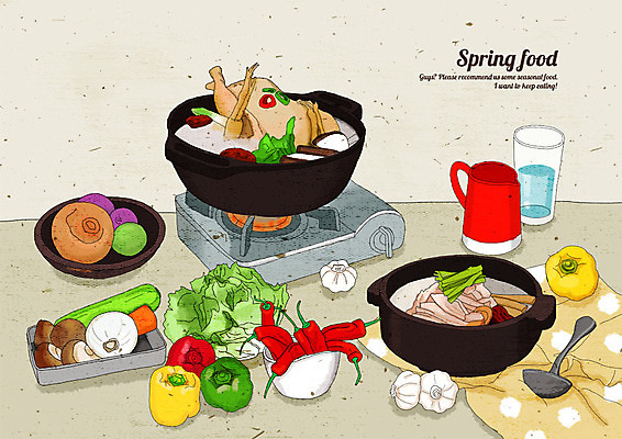 PSD 음식 일러스트 고추 여름음식 오이 파프리카 마늘 요리 사람없음 하이앵글 버섯 봄 당근 식탁보 양상추 맛 버너 물컵 국자 뚝배기 상큼 삼계탕 싱그러움 제철음식 국내일러스트 계절 뷰포인트 컨셉 채소 주방용품 뿌리채소 컵 보양식 제철 파일형식 여름_계절