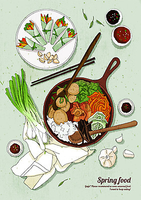 PSD 음식 일러스트 젓가락 감자 마늘 요리 사람없음 초록색 하이앵글 봄 식탁보 양념 프라이팬 맛 상큼 대파 감자볶음 감자요리 싱그러움 쌈밥 국내일러스트 계절 뷰포인트 컬러 컨셉 채소 주방용품 수저 볶음 파 파일형식