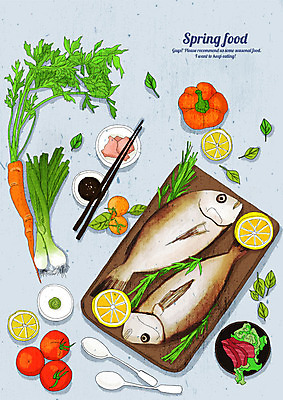 PSD 음식 잎 토마토 일러스트 피망 도마 요리 사람없음 빨간색 파란색 하이앵글 노란색 봄 당근 소스 맛 레몬 생선구이 상큼 대파 베이지색 싱그러움 국내일러스트 식물 계절 뷰포인트 컬러 컨셉 채소 과일 주방용품 뿌리채소 양념 구이 생선요리 파 파일형식