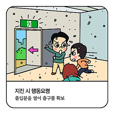 전신 여자 남자 일러스트 모션 건물안 사람 상반신 성인 세명 문 구출 무서움 자연재해 걱정 비상구 대피 요령 지진 국내일러스트 AI파일 감정 실내 도움 재해 파일형식 벡터