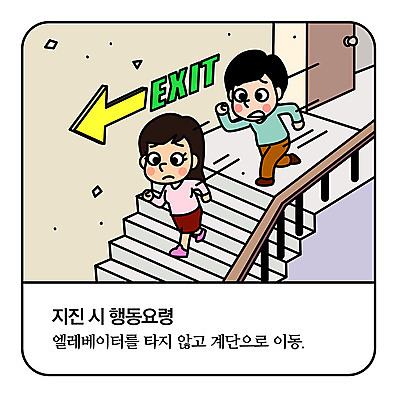 전신 여자 남자 일러스트 모션 건물안 사람 성인 두명 달리기 계단 무서움 자연재해 탈출 걱정 비상구 대피 요령 지진 국내일러스트 AI파일 감정 컨셉 실내 재해 파일형식 벡터