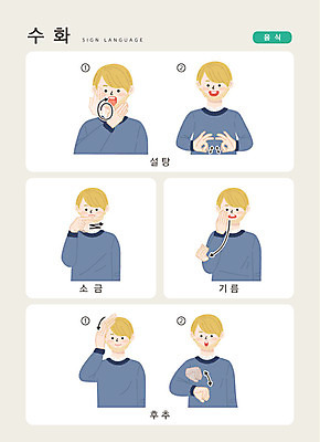 문자 남자 음식 일러스트 손가락 커뮤니케이션 안내 한명 사람 손짓 상반신 성인 한글 식용유 설탕 소금 후추 언어교육 소통 지문자 청각장애인 국내일러스트 AI파일 1 손 교육 컨셉 모션 기름_음식 장애인 향신료 수화 파일형식 벡터