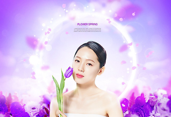 PSD 편집이미지 응시 여자 꽃 한명 들기 사람 상반신 20대 성인 앞모습 빛 뷰티 보라색 봄 화장품 한국인 튤립 화사함 싱그러움 의료성형뷰티 이미지편집 식물 1 시선 계절 뷰포인트 컬러 컨셉 모션 동양인 청년 파일형식