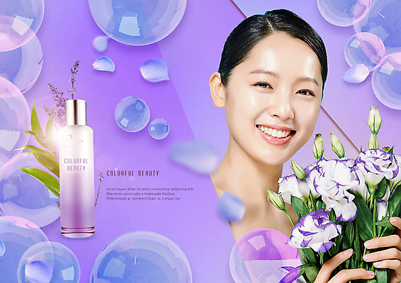 PSD 편집이미지 응시 여자 꽃잎 꽃 꽃다발 따뜻함 한명 미소 들기 사람 상반신 20대 성인 앞모습 뷰티 보라색 봄 화장품 한국인 비눗방울 모던 그라데이션 산뜻 싱그러움 의료성형뷰티 성인여자한명만 흩날리기 이미지편집 식물 1 시선 계절 뷰포인트 컬러 컨셉 모션 표정 동양인 청년 여자한명만 성인여자만 파일형식