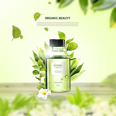 PSD 편집이미지 꽃 나뭇잎 사람없음 초록색 연두색 뷰티 화장품 물방울 천연 천연화장품 흩날리기 이미지편집 식물 컬러 잎 모션 파일형식