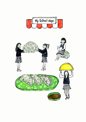 전신 PSD 학생 여자 교복 일러스트 청소년 여고생 디저트 수채화 사람 여러명 추억 분식 만두 단무지 학창시절 간장 먹거리 국내일러스트 옷 음식 다수 컨셉 고등학생 양념 파일형식