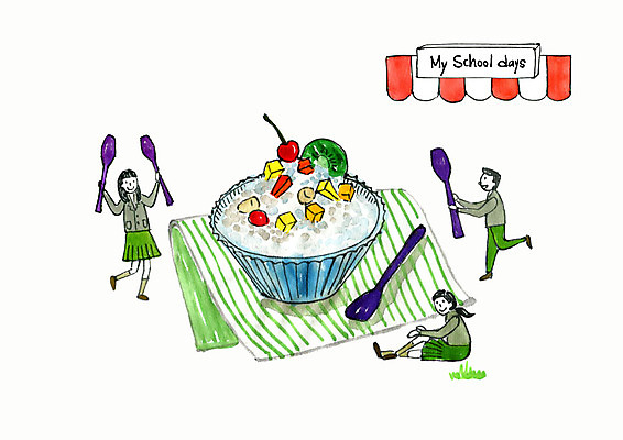 전신 PSD 학생 여자 남자 교복 일러스트 청소년 디저트 여름음식 수채화 사람 세명 숟가락 식탁보 추억 학창시절 빙수 팥빙수 먹거리 제철음식 국내일러스트 옷 음식 컨셉 수저 제철 파일형식 여름_계절